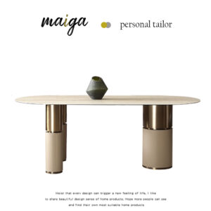 馬鞍皮拼接圓柱腳座陶板餐桌｜可客製