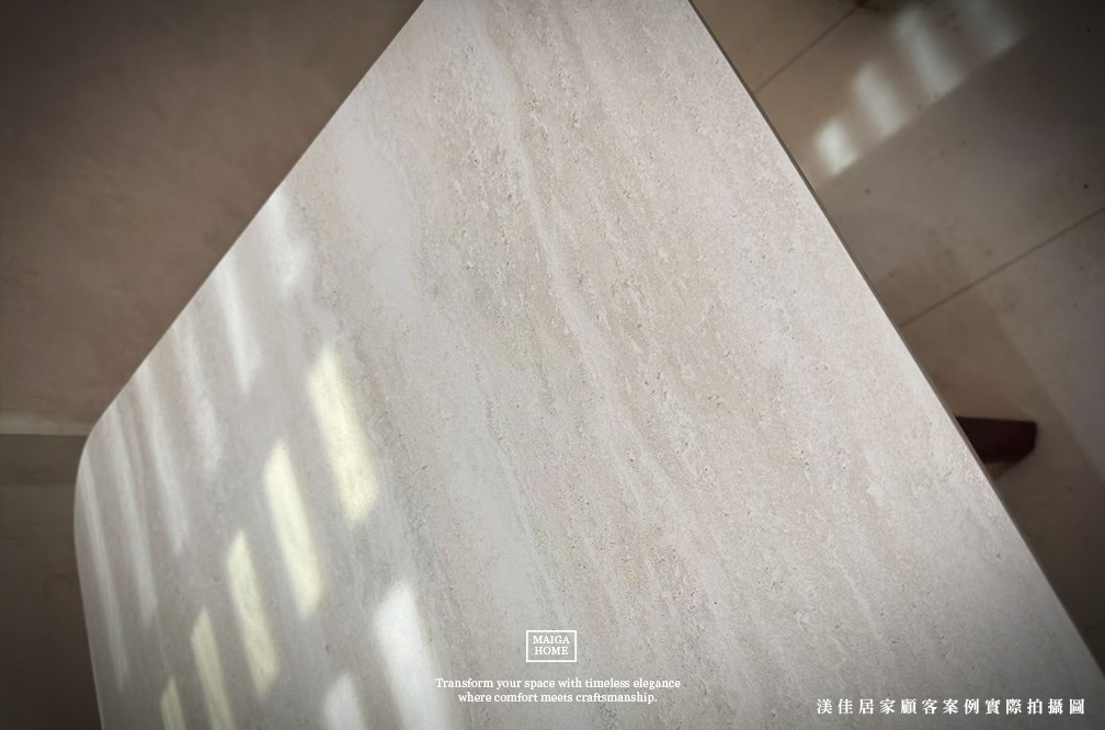 岩板餐桌－陶板水刀切割製作過程